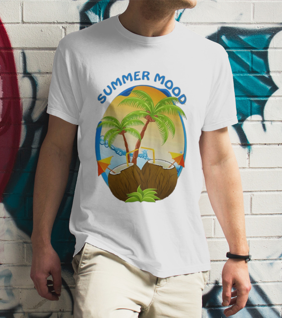 Summer Mood Tropical Palm And Coconut Drink Fiesta T-Shirt