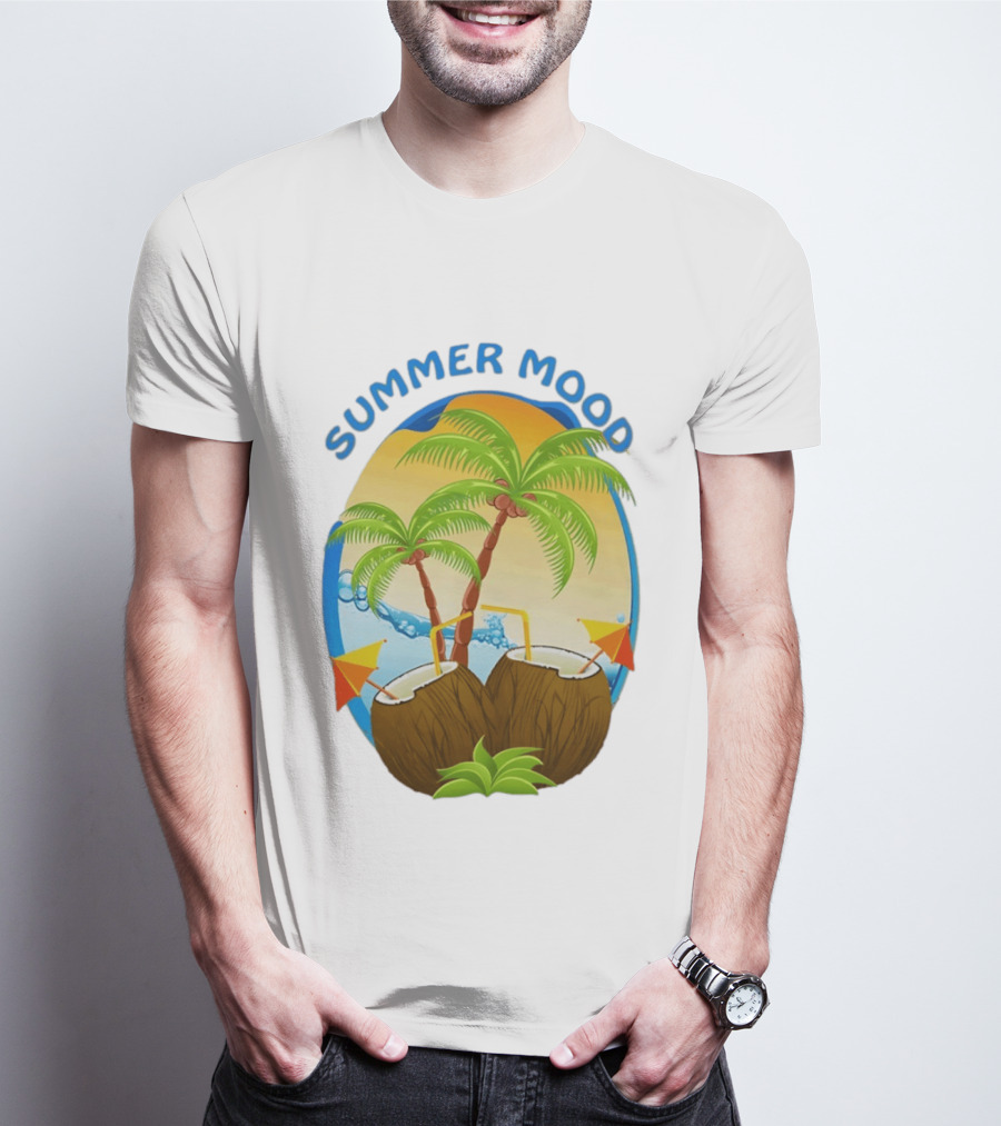 Summer Mood Tropical Palm And Coconut Drink Fiesta T-Shirt
