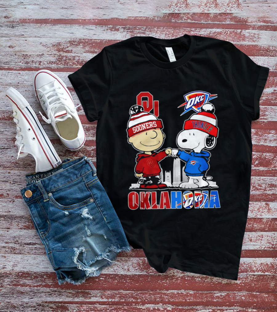 Oklahoma Sooners OU Snoopy OKC Thunder Unity Skyline T-Shirt