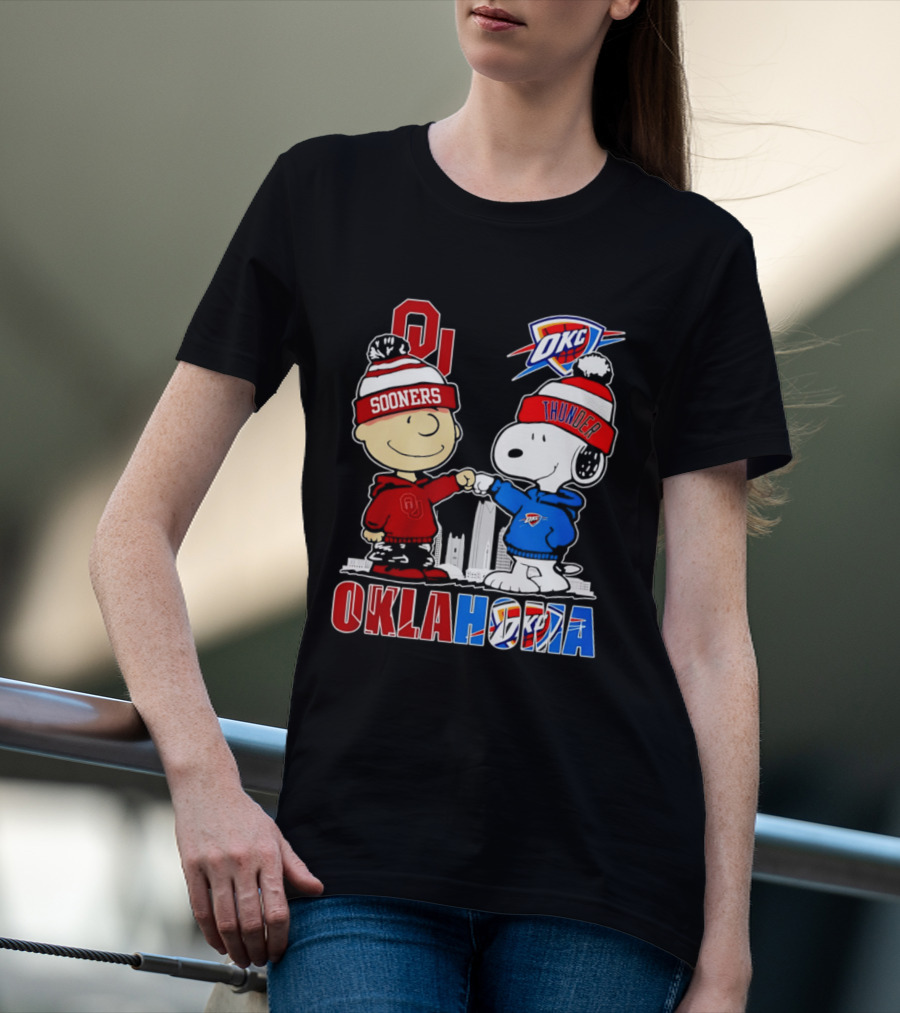 Oklahoma Sooners OU Snoopy OKC Thunder Unity Skyline T-Shirt