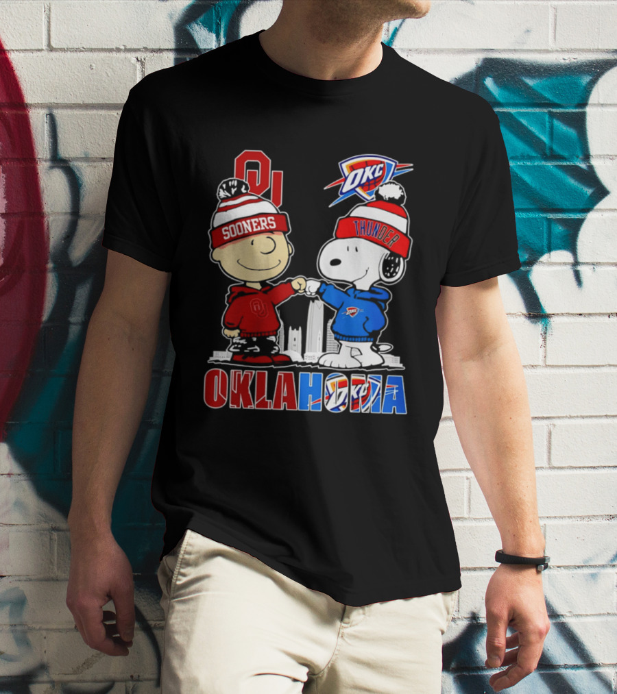 Oklahoma Sooners OU Snoopy OKC Thunder Unity Skyline T-Shirt