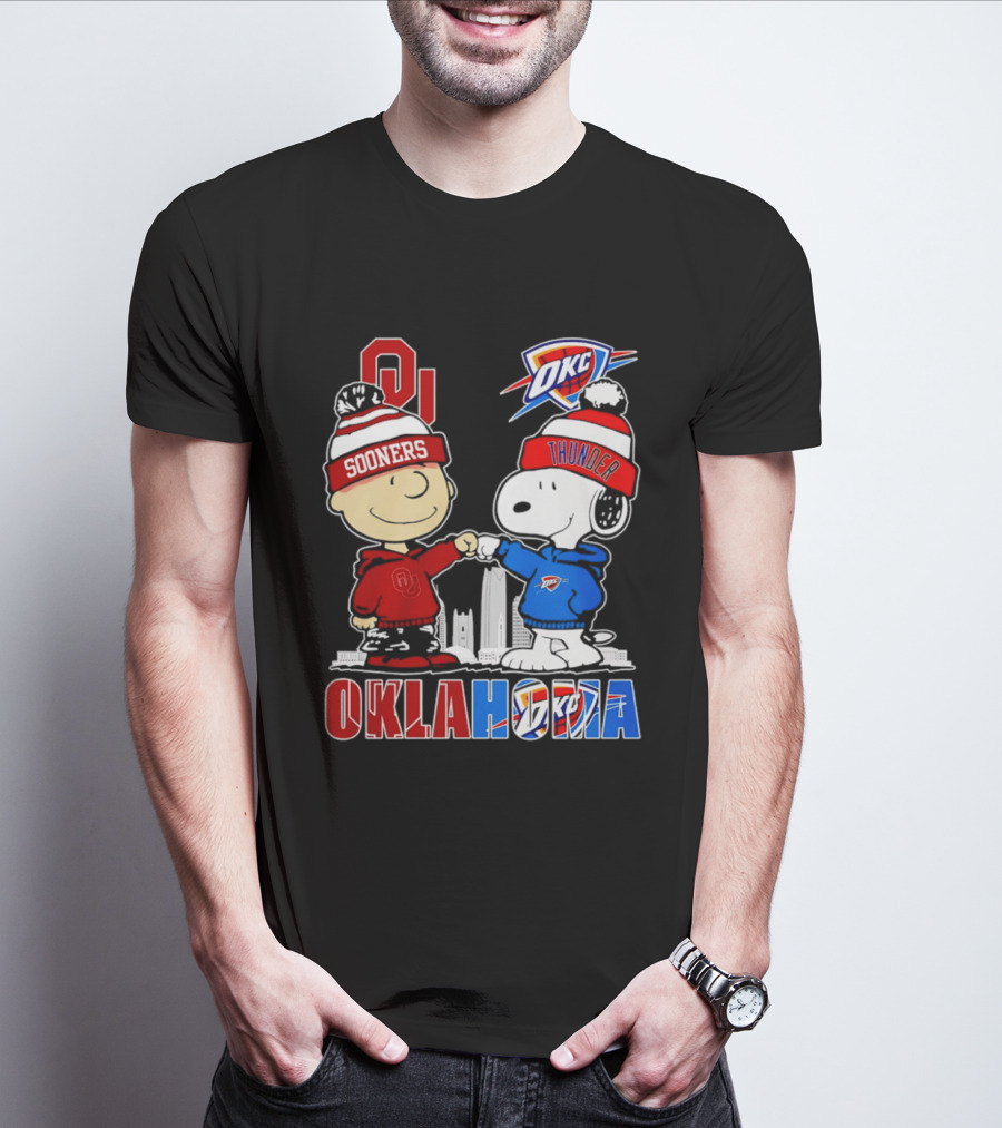 Oklahoma Sooners OU Snoopy OKC Thunder Unity Skyline T-Shirt