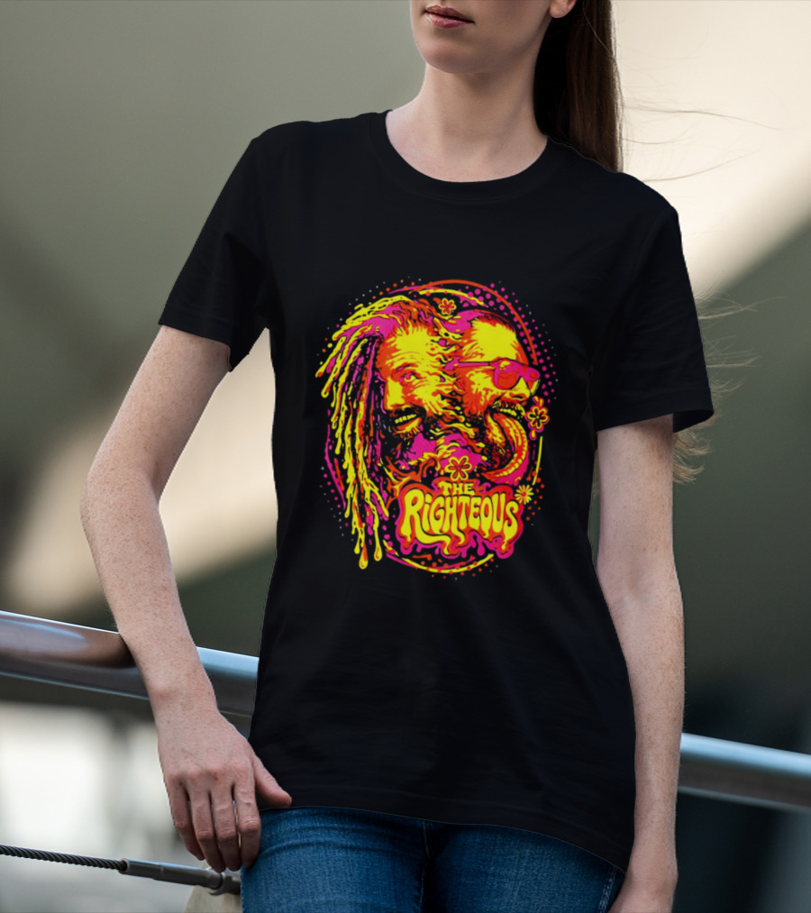 TNA Wrestling The Righteous Psychedelic Tie Dye Art With Sunglasses And Flowers T-Shirt