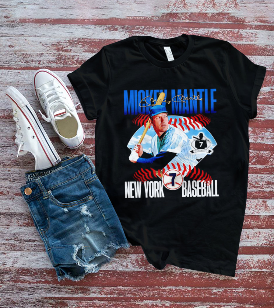 Mickey Mantle New York Baseball 7 Laces T-Shirt