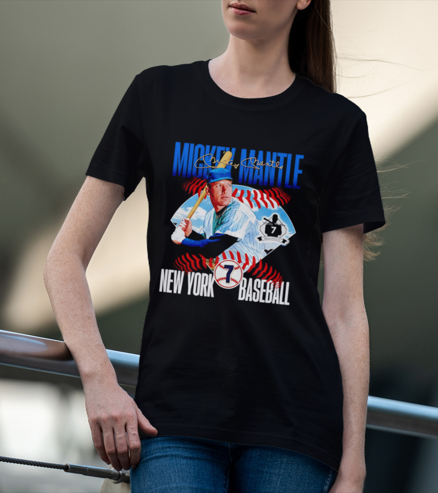 Mickey Mantle New York Baseball 7 Laces T-Shirt