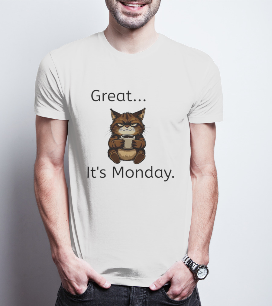 Great It's Monday Mood Cat With Coffee T-Shirt