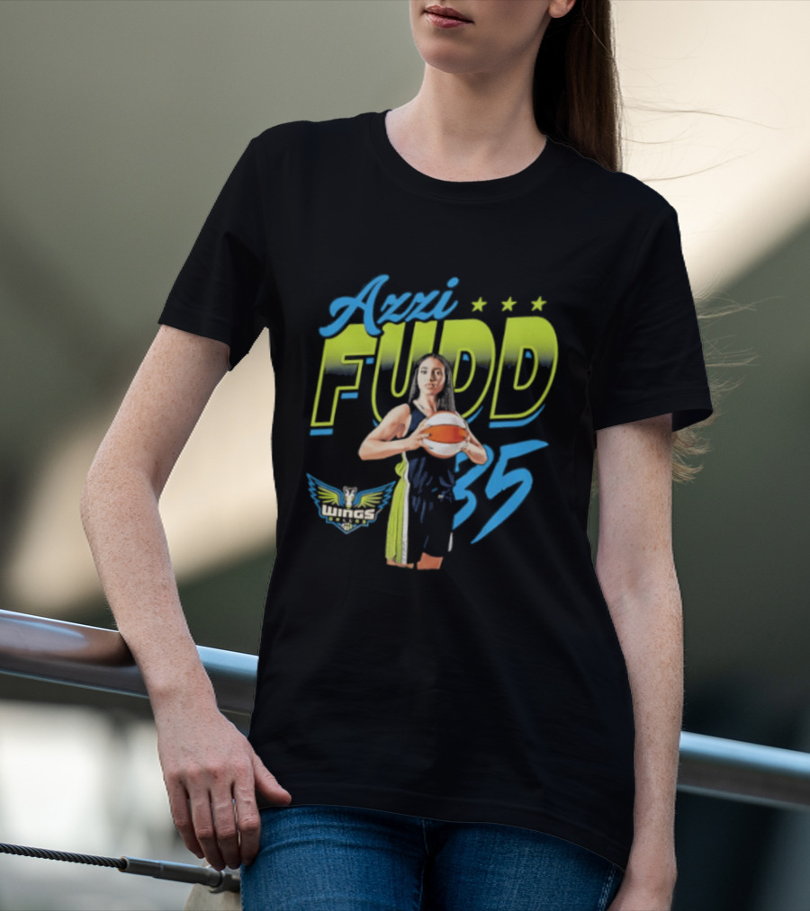 Azzi Fudd 35 Dallas Wings WNBA Player Pose With Stars And Wings T-Shirt