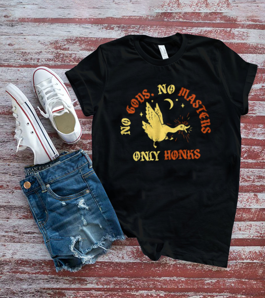 No Gods No Masters Goose Only Honks Crescent Moon And Stars T-Shirt