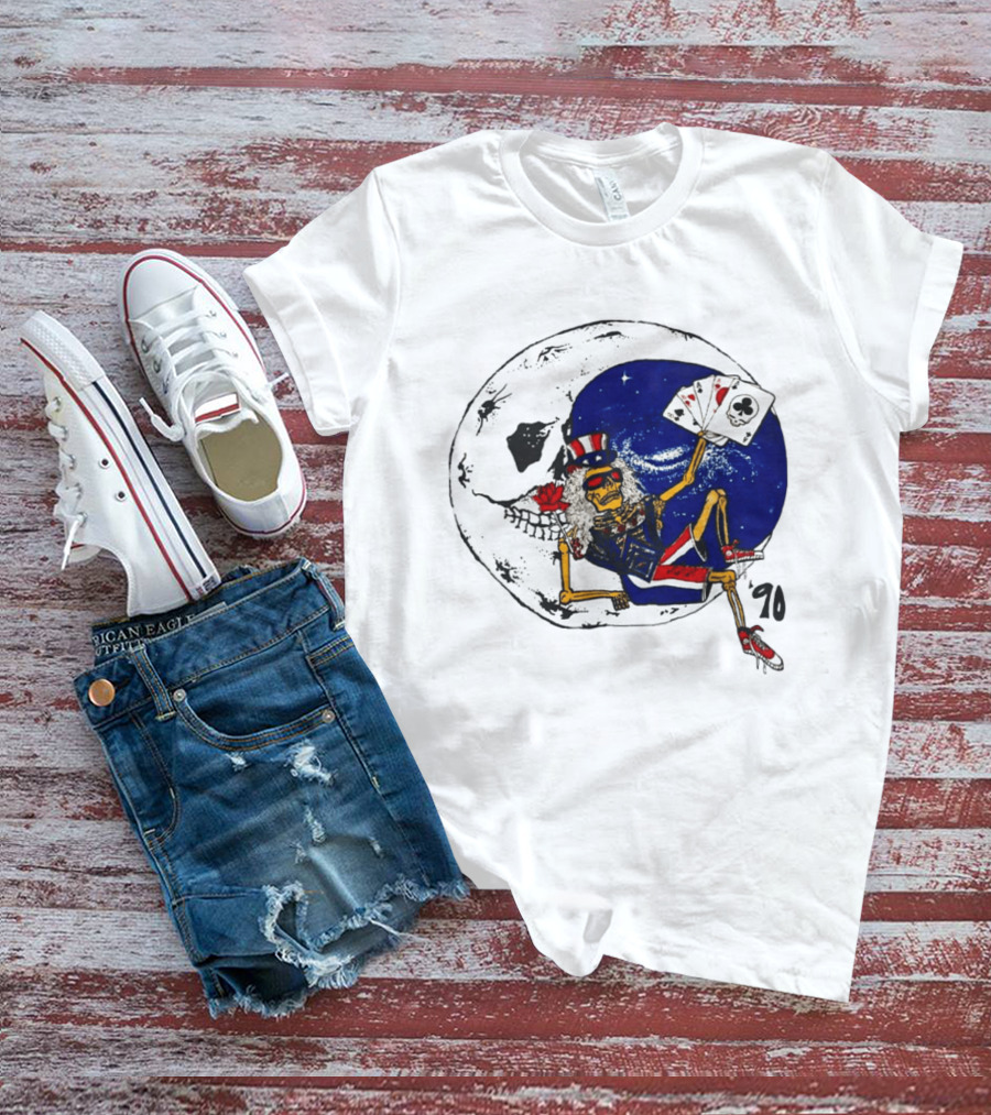 Grateful Dead 1990 Rare Uncle Sam Skeleton Moon Playing Cards T-Shirt