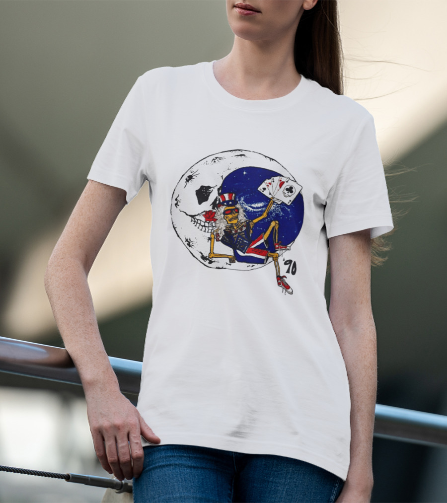 Grateful Dead 1990 Rare Uncle Sam Skeleton Moon Playing Cards T-Shirt