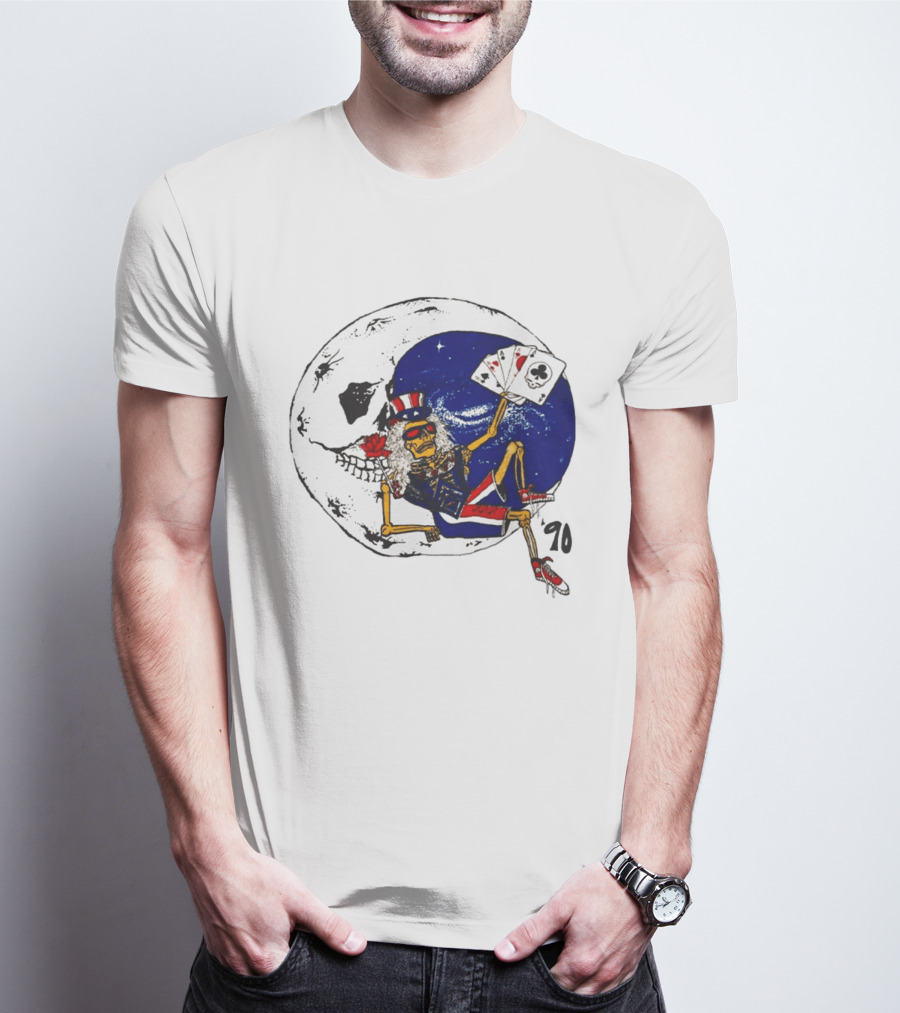 Grateful Dead 1990 Rare Uncle Sam Skeleton Moon Playing Cards T-Shirt