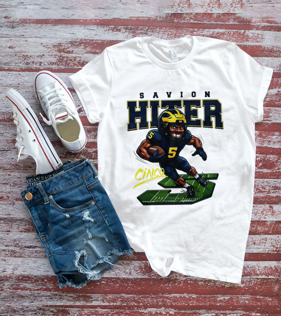 Savion Hiter Number 5 Cinco Valiant Michigan Wolverines Football Cartoon T-Shirt