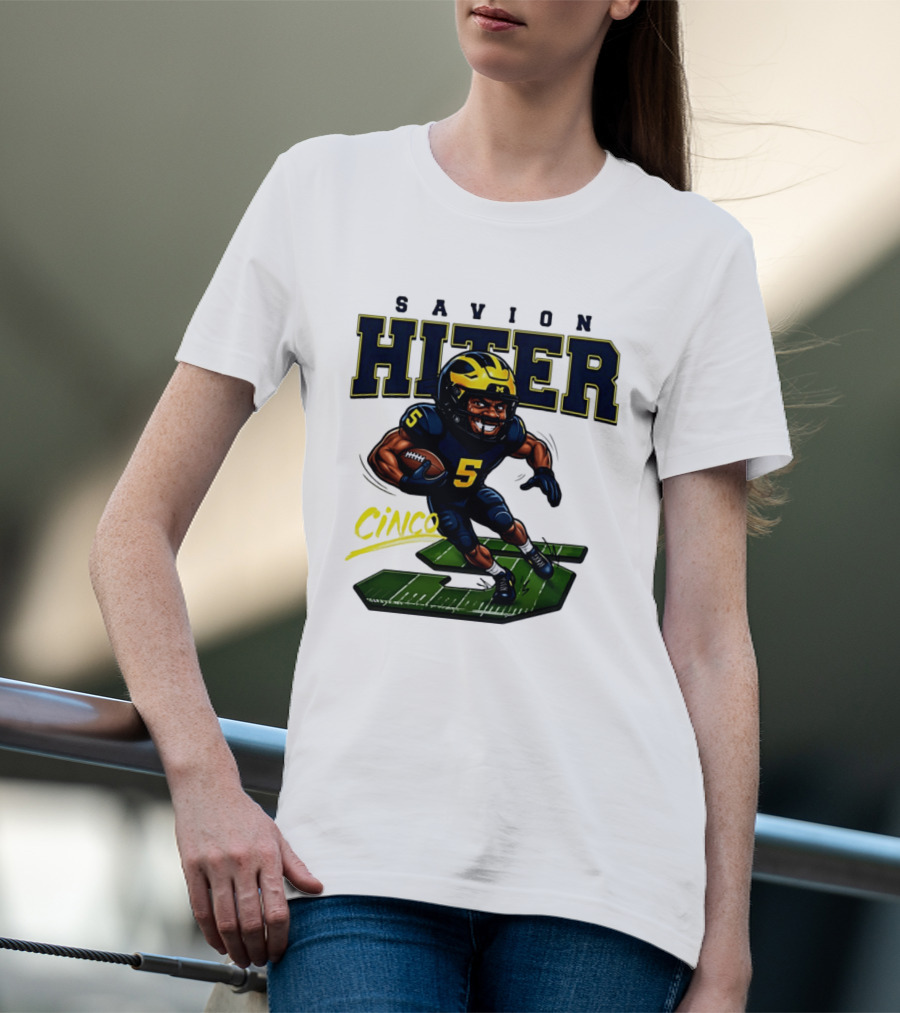Savion Hiter Number 5 Cinco Valiant Michigan Wolverines Football Cartoon T-Shirt