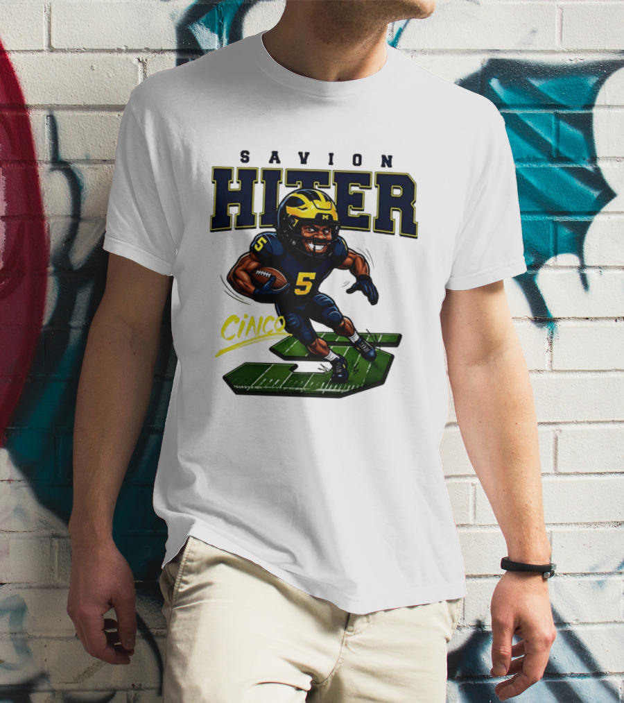 Savion Hiter Number 5 Cinco Valiant Michigan Wolverines Football Cartoon T-Shirt