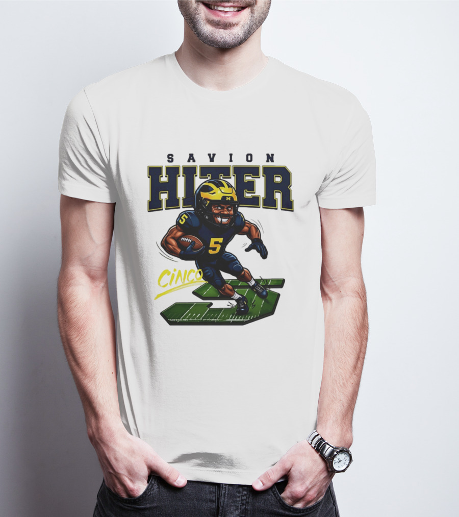 Savion Hiter Number 5 Cinco Valiant Michigan Wolverines Football Cartoon T-Shirt
