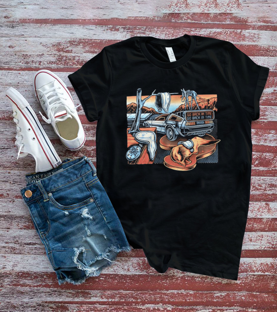 Back To The Future Time Travel Car Meets Salvador Dali's The Persistence Of Memory T-Shirt