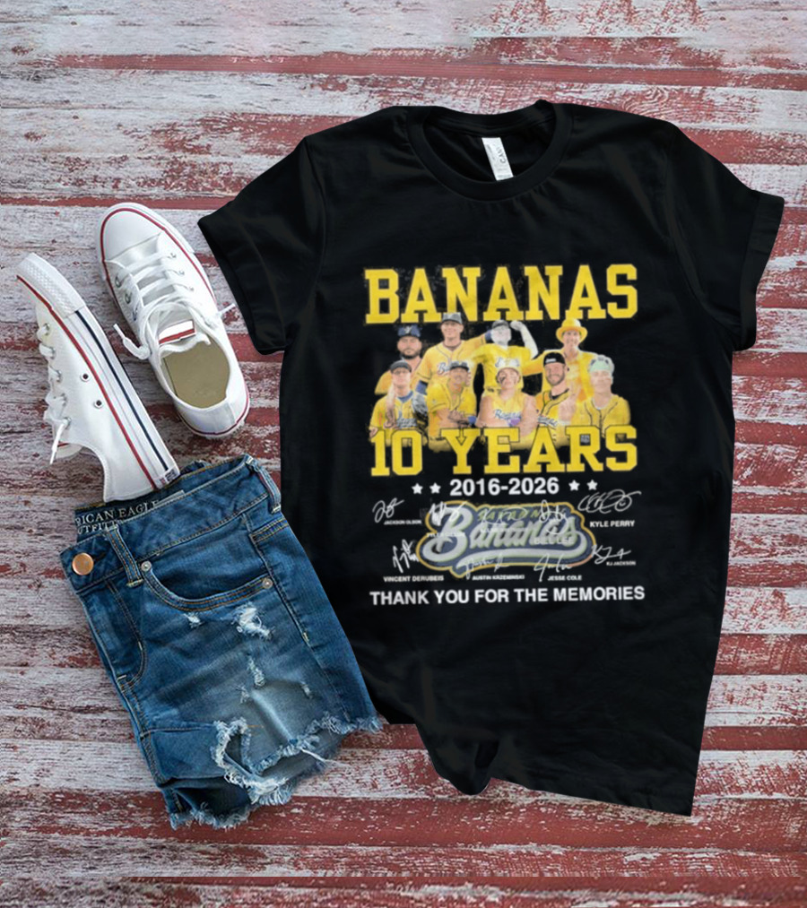 Bananas Baseball 10 Years 2016 2026 Thank You For The Memories T-Shirt
