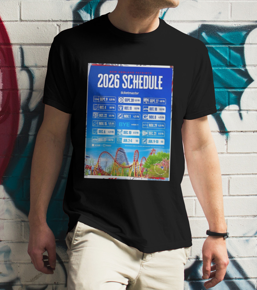 New England Patriots 2026 Schedule Ticketmaster September To January Kickoffs T-Shirt