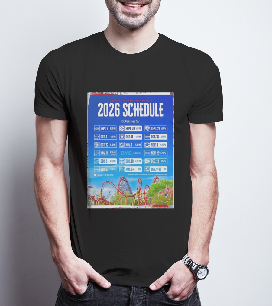 New England Patriots 2026 Schedule Ticketmaster September To January Kickoffs T-Shirt