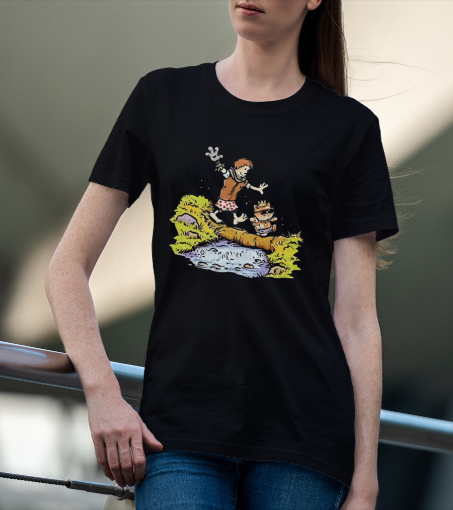 Princess Donut Calvin And Hobbes Comic Adventure Carl Crossing Log T-Shirt