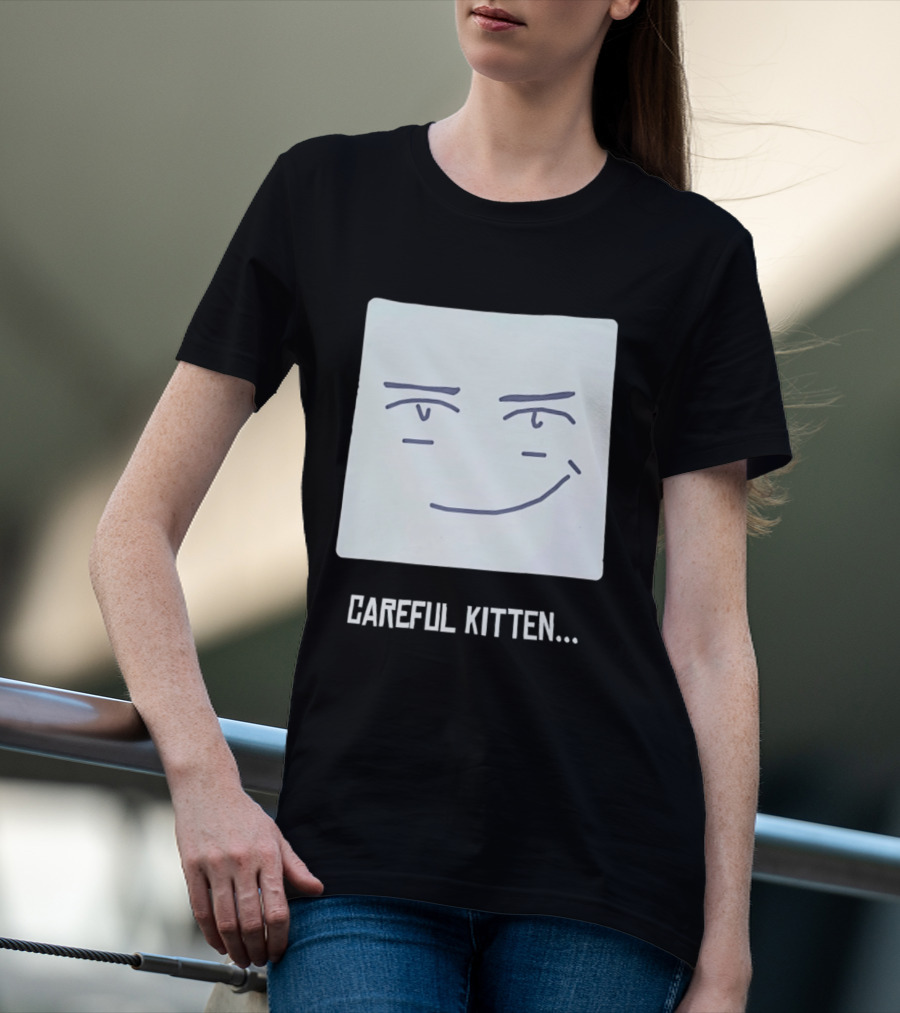 Roblox Man Face Careful Kitten Meme T-Shirt