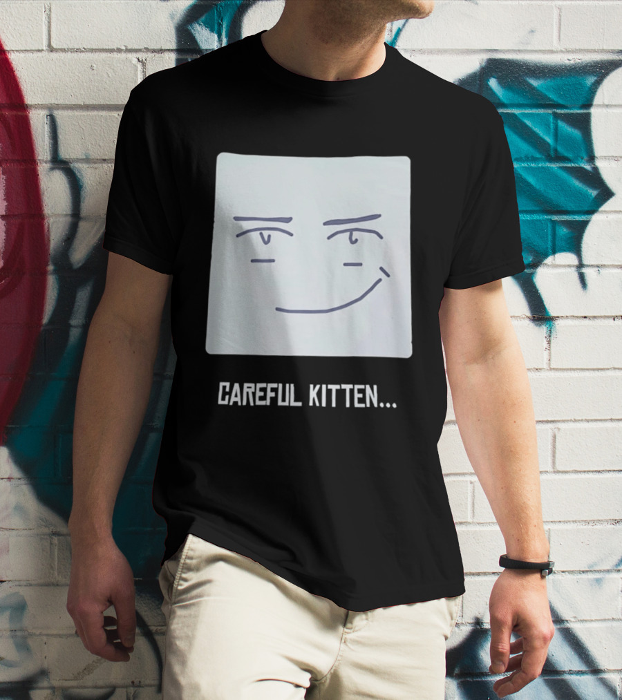 Roblox Man Face Careful Kitten Meme T-Shirt
