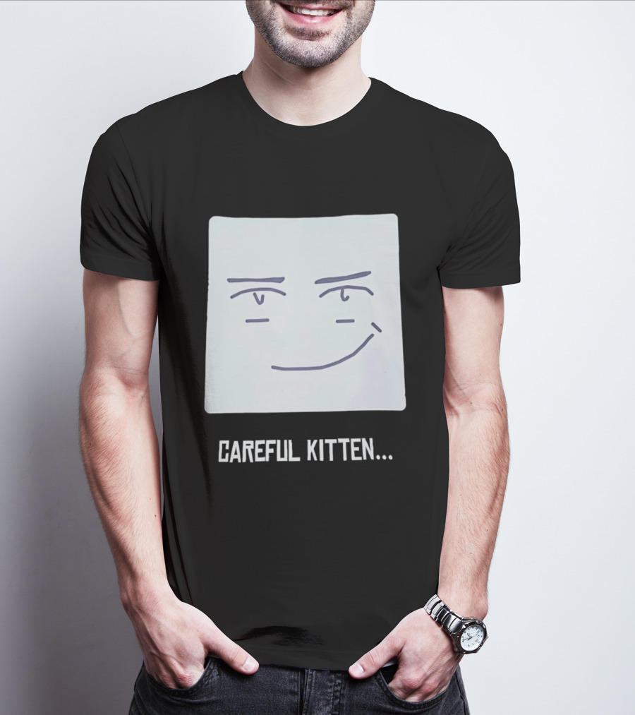 Roblox Man Face Careful Kitten Meme T-Shirt