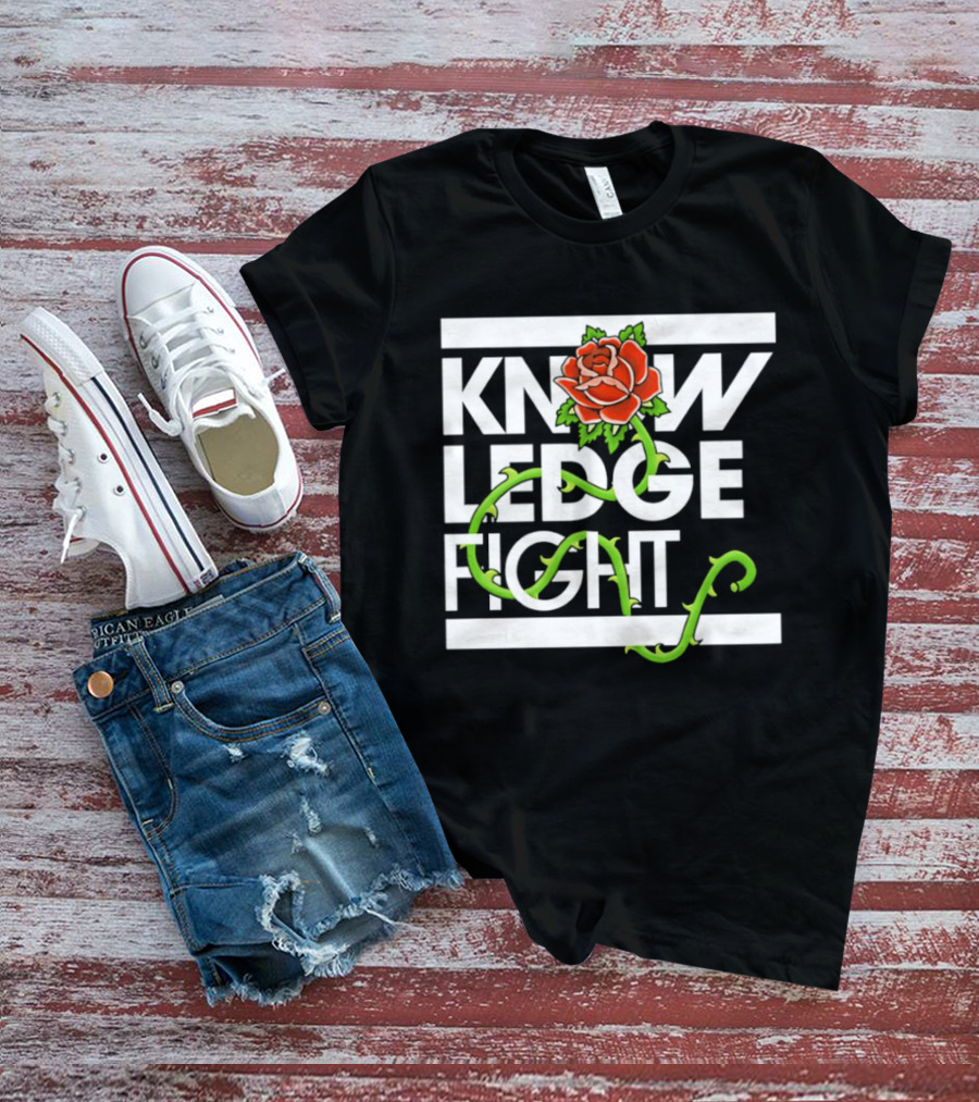 Knowledge Fight Rose With Green Vine Accents T-Shirt