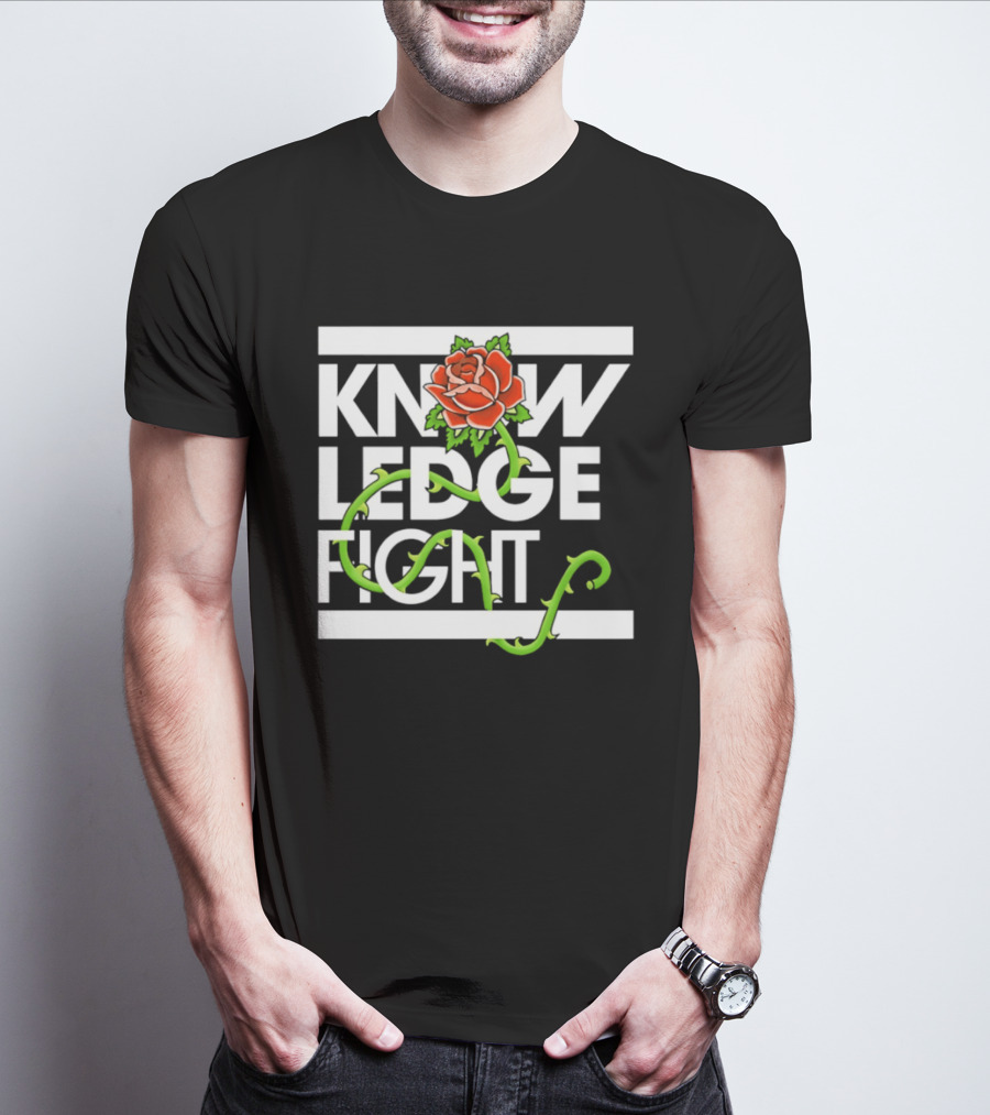 Knowledge Fight Rose With Green Vine Accents T-Shirt