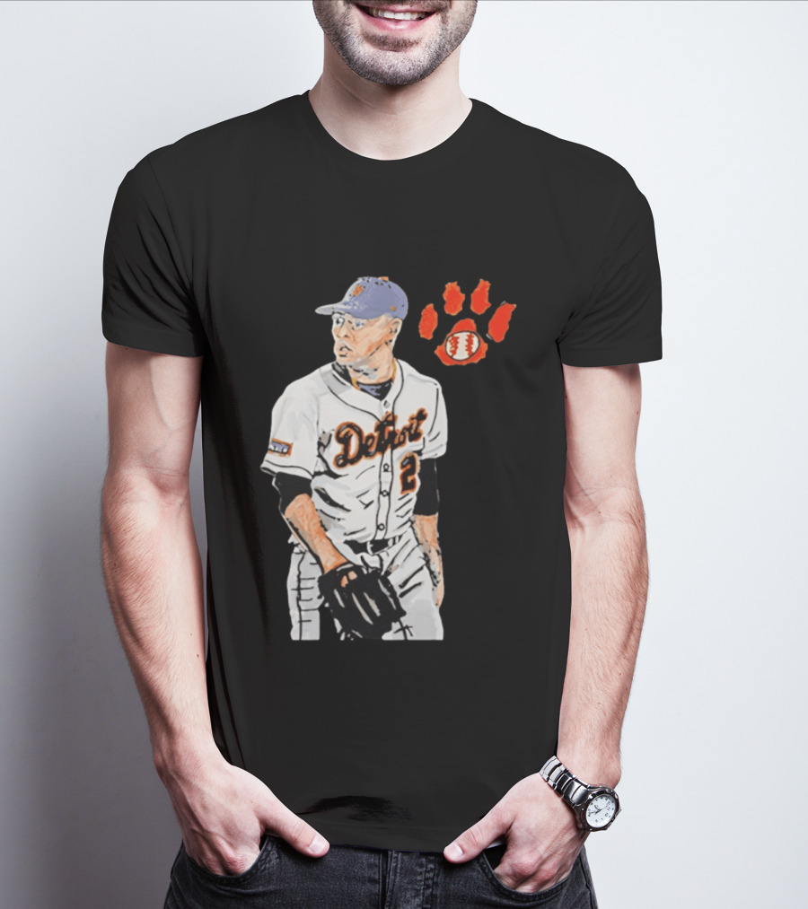 Detroit Tigers Tarik Skubal Baseball Cartoon Character With Paw Print And Baseball T-Shirt