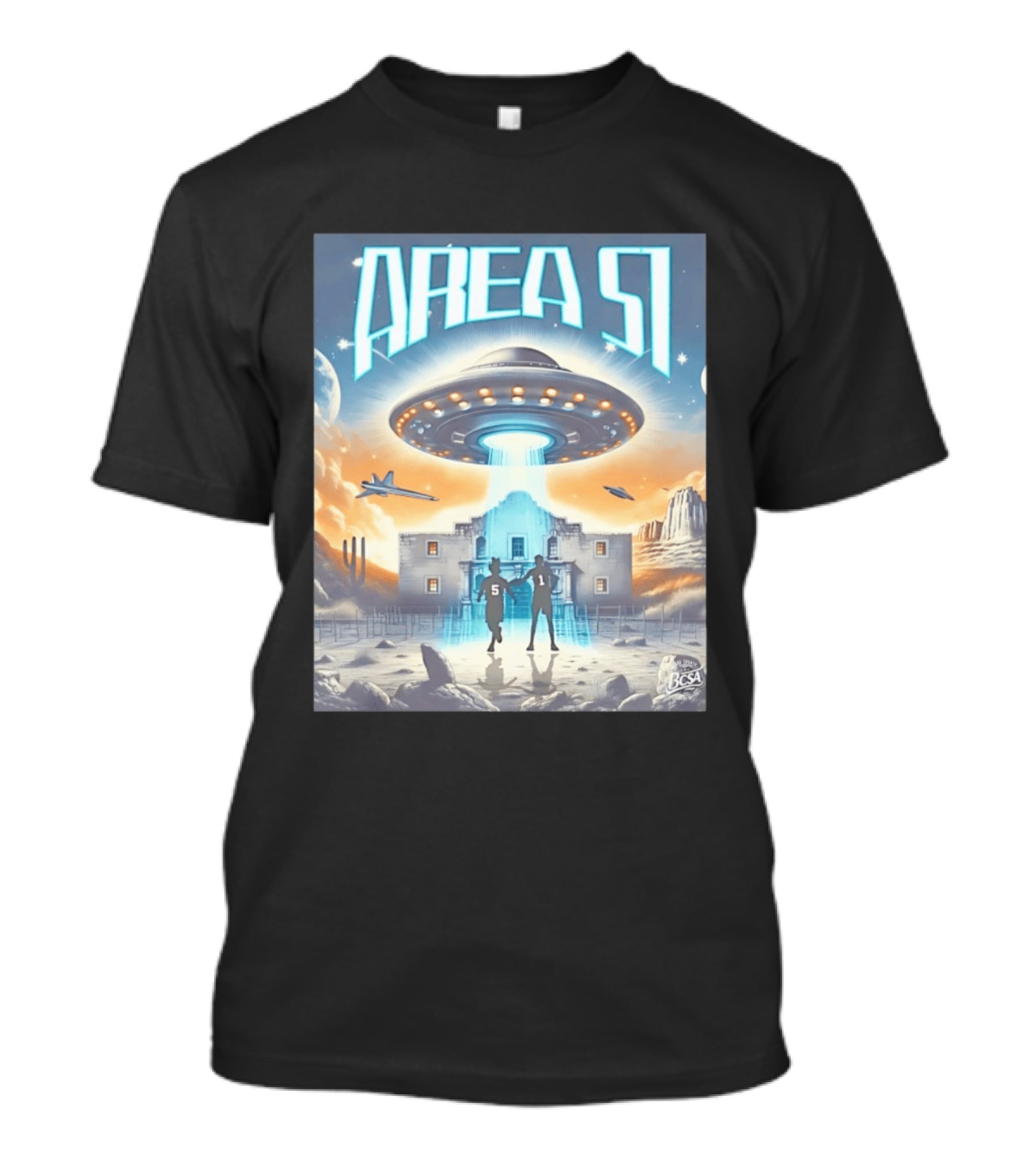 Area 51 UFO Abduction Scene With BCSA Aliens T-Shirt