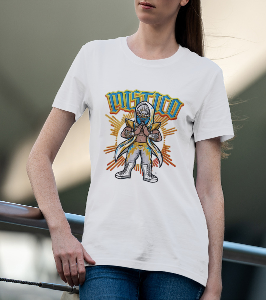 Mistico Cartoon Wrestler Sunburst AEW Lucha Libre T-Shirt
