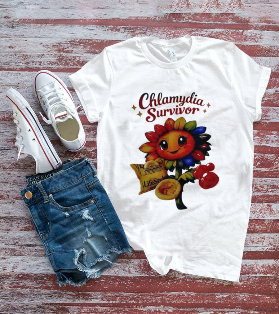 Chlamydia Survivor Rainbow Sunflower LifeStyles Condom Sexual Health Awareness STI STD T-Shirt