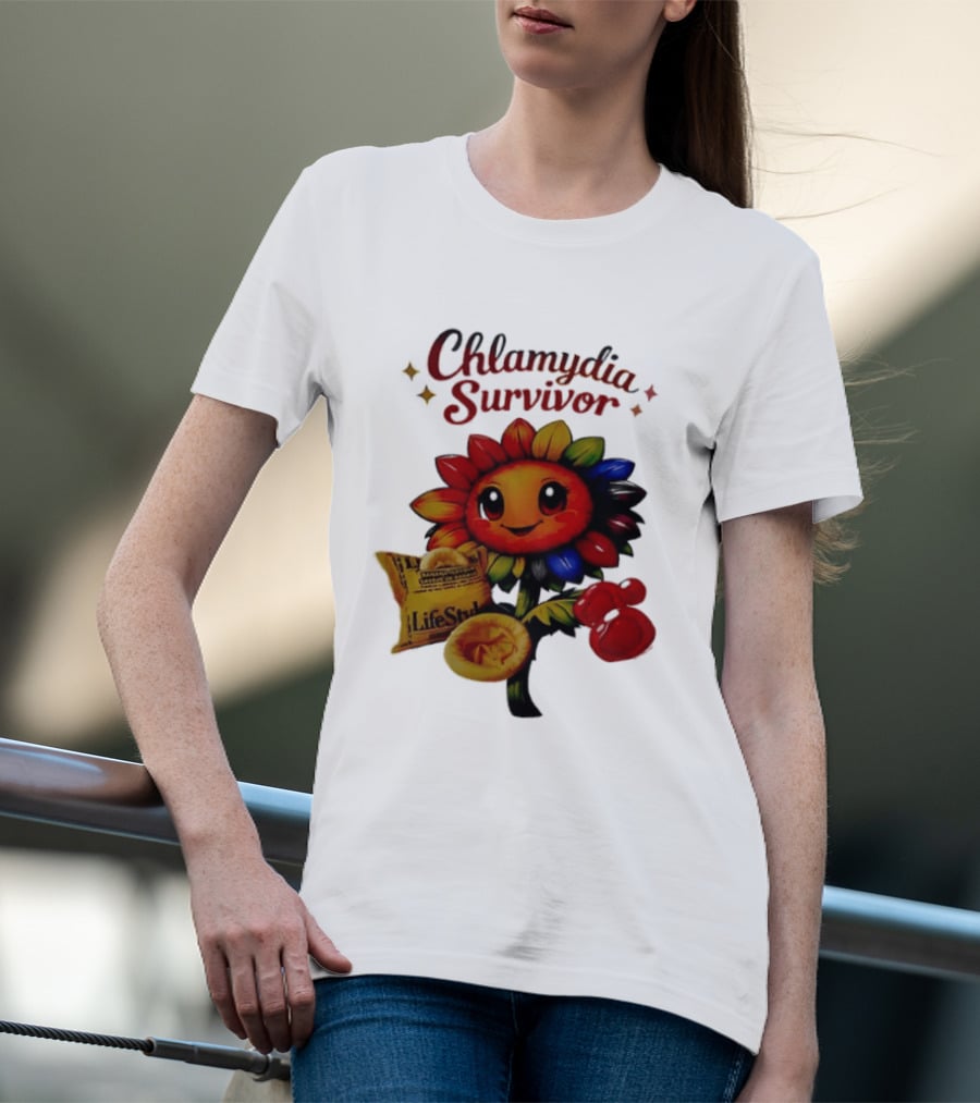 Chlamydia Survivor Rainbow Sunflower LifeStyles Condom Sexual Health Awareness STI STD T-Shirt