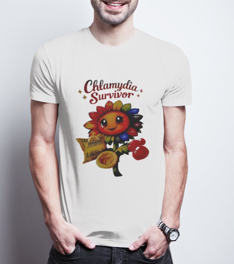 Chlamydia Survivor Rainbow Sunflower LifeStyles Condom Sexual Health Awareness STI STD T-Shirt