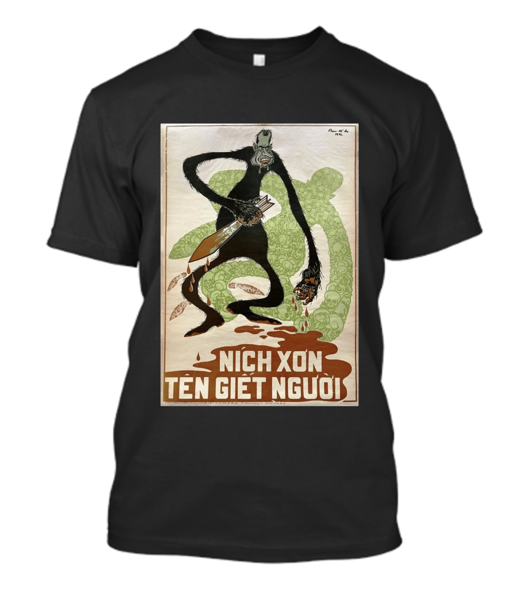 Nich Xon Tên Giết Người 1972 Vietnam War Propaganda Nixon USA Gorilla T-Shirt
