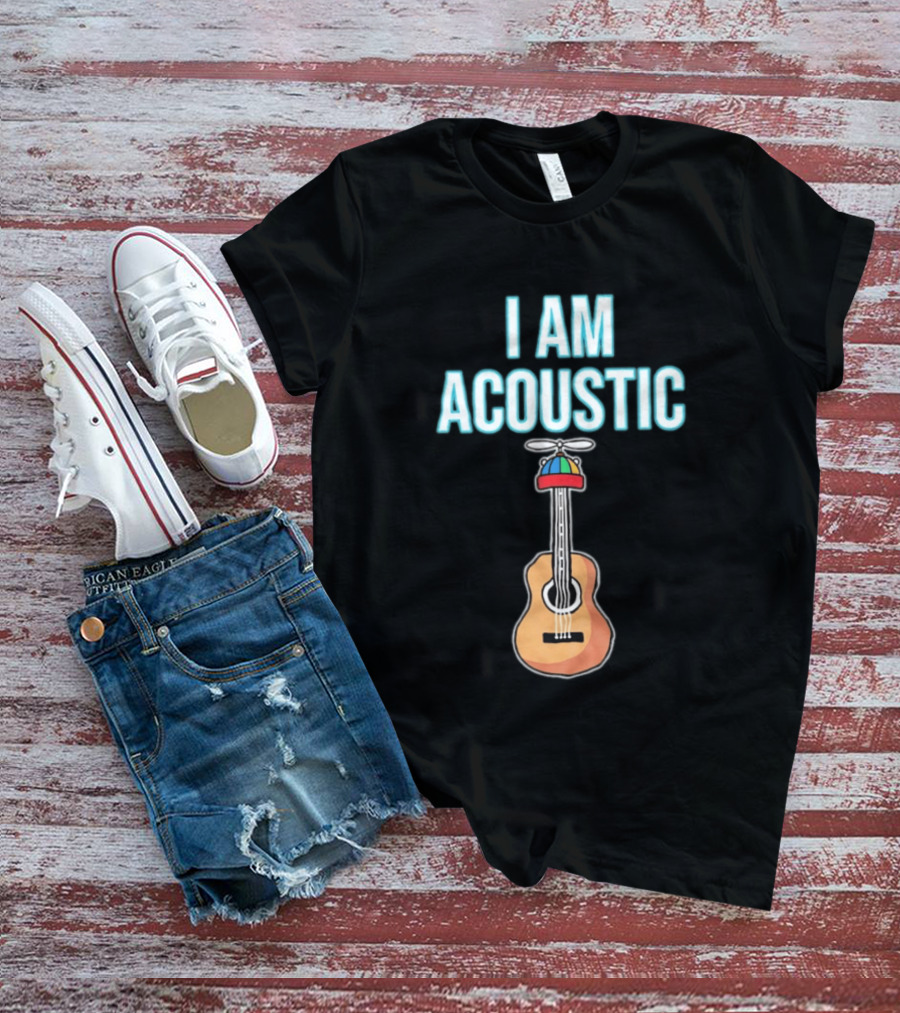 I Am Acoustic Guitar With Beanie Propeller Hat T-Shirt