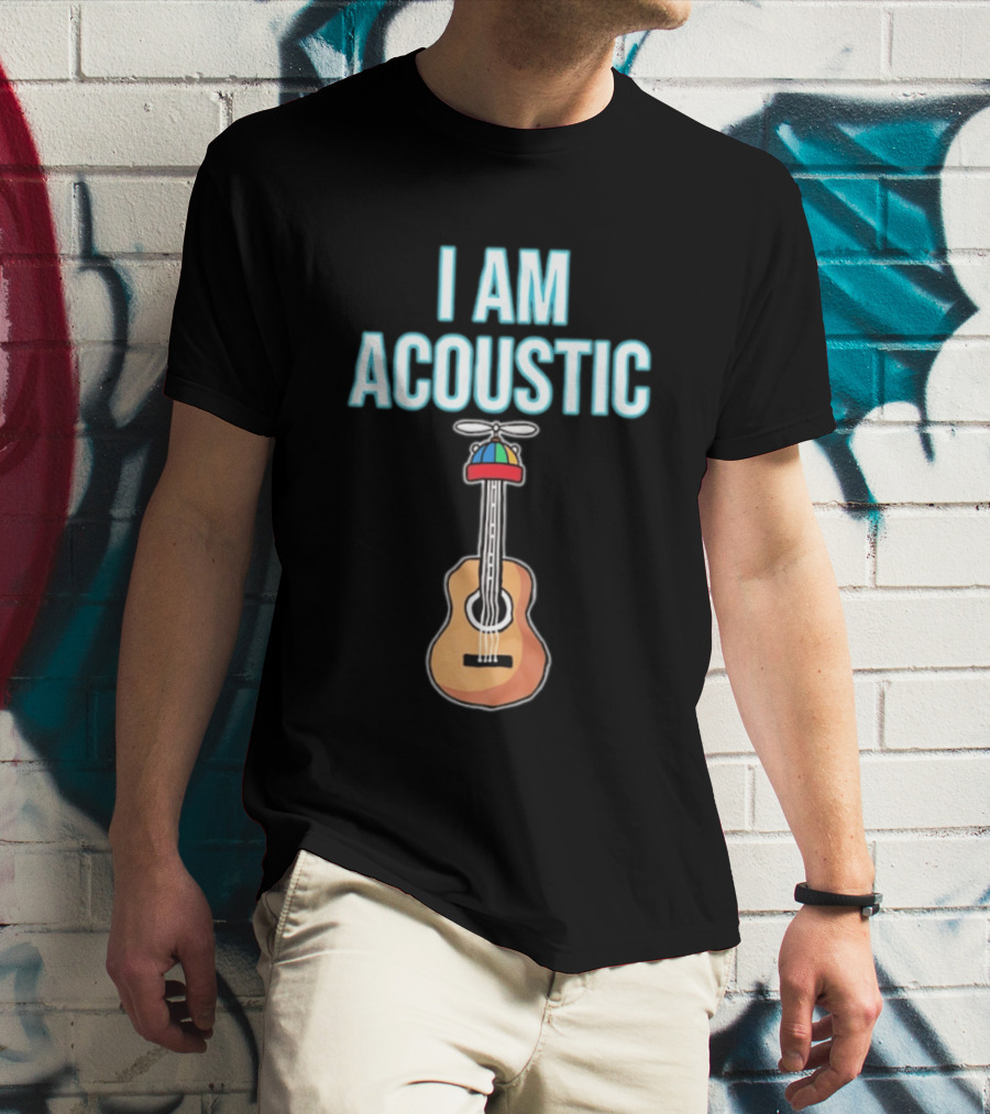 I Am Acoustic Guitar With Beanie Propeller Hat T-Shirt