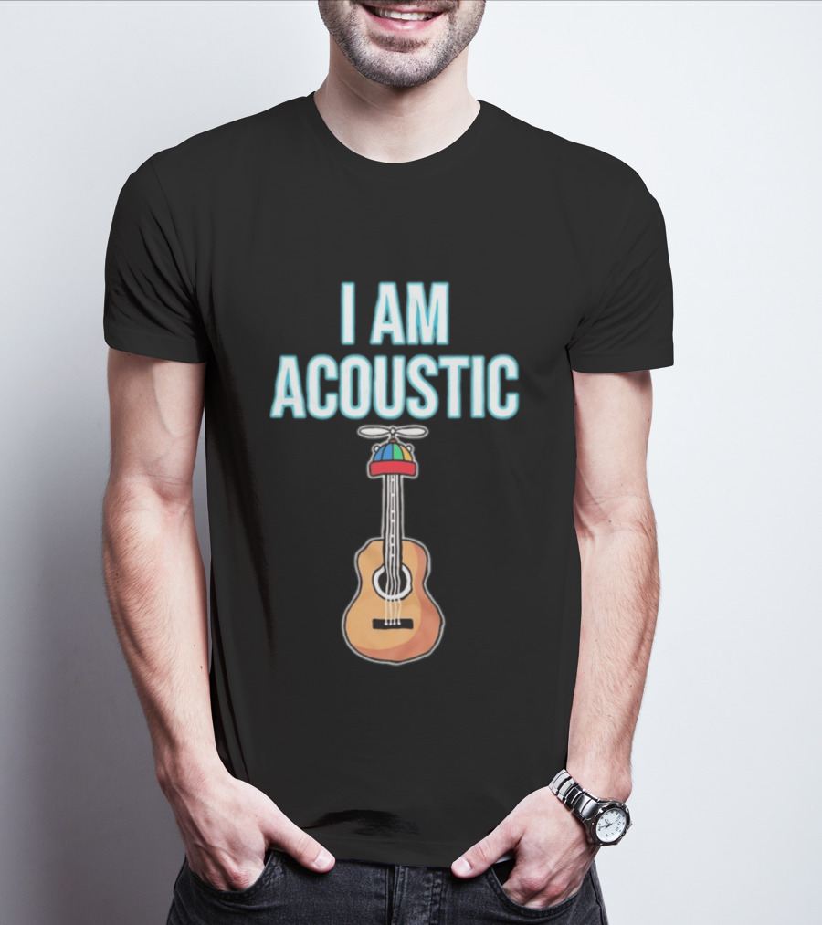 I Am Acoustic Guitar With Beanie Propeller Hat T-Shirt
