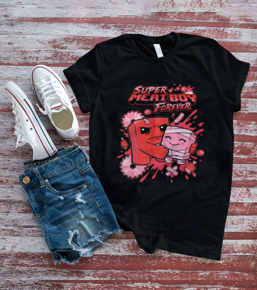 Super Meat Boy Forever Retro Character Hugging T-Shirt