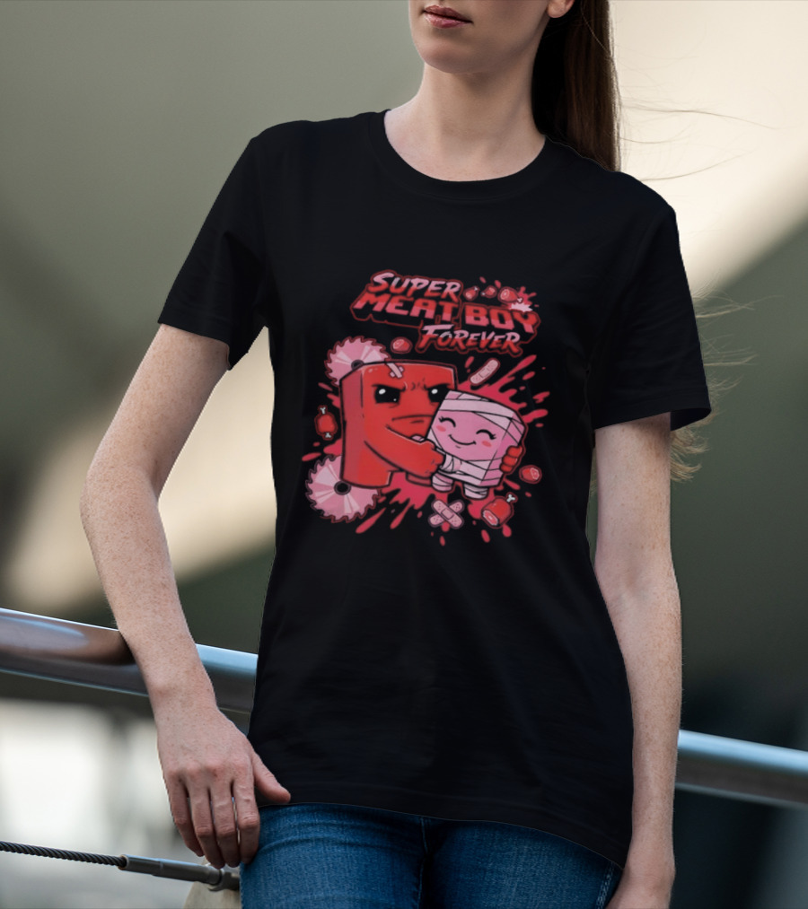 Super Meat Boy Forever Retro Character Hugging T-Shirt