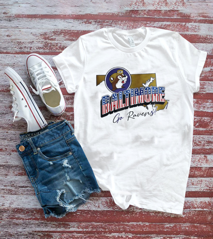 Baltimore Ravens Go Ravens Buc Ee's Patriotic Map Collaboration T-Shirt