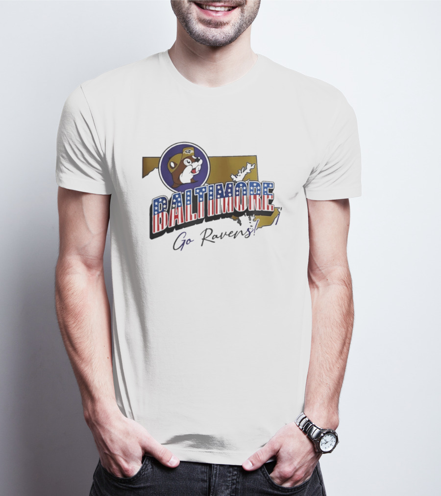 Baltimore Ravens Go Ravens Buc Ee's Patriotic Map Collaboration T-Shirt