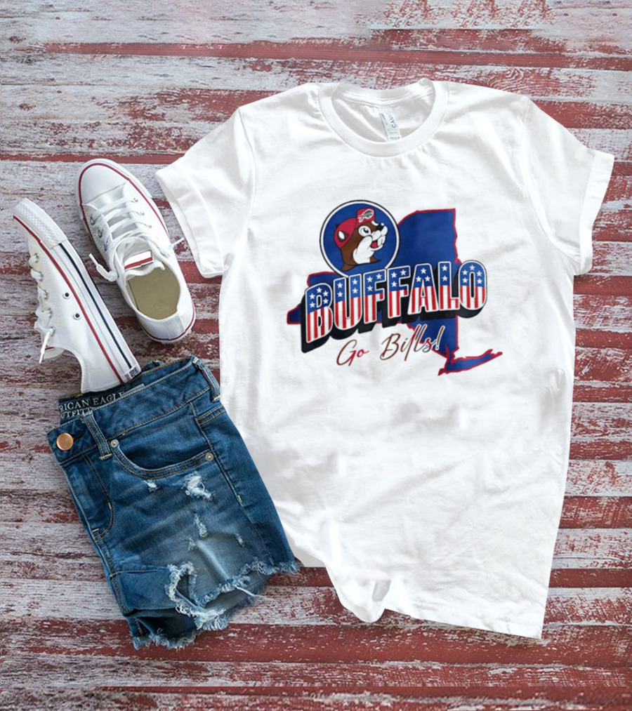 Buffalo Bills Buc Ee's Patriotic Go Bills Map T-Shirt