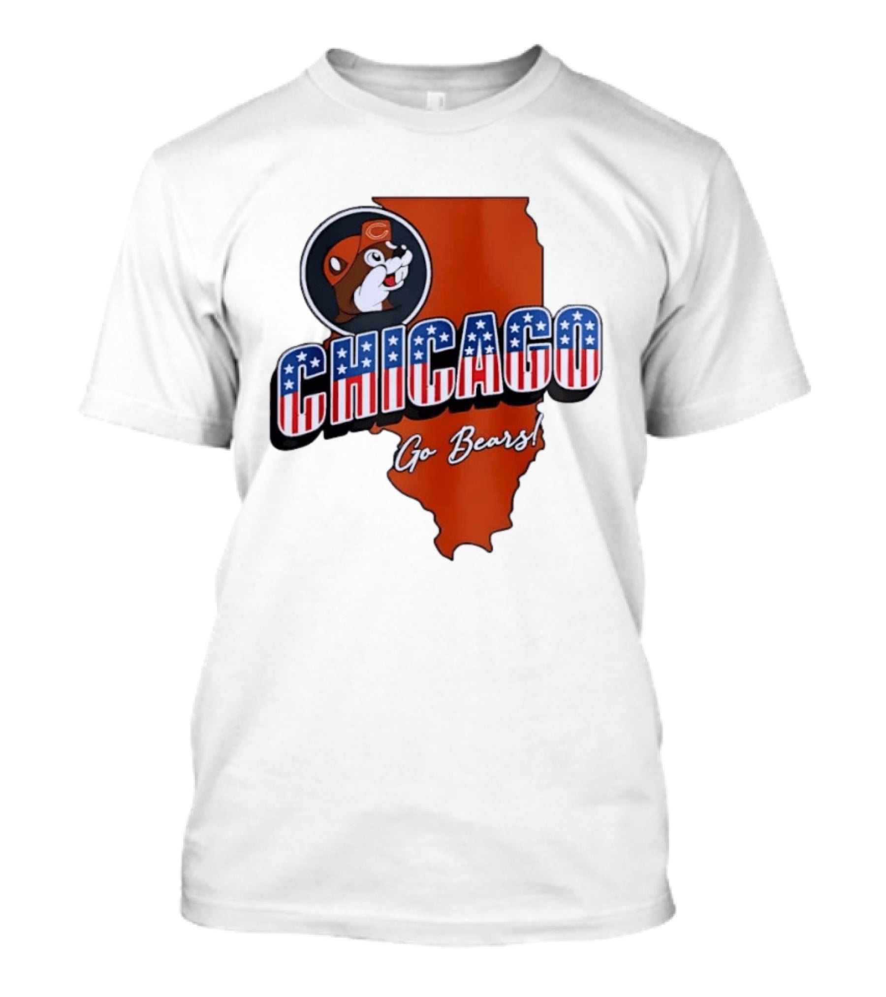 Chicago Bears Buc Ee's Go Bears Patriotic Illinois Map T-Shirt