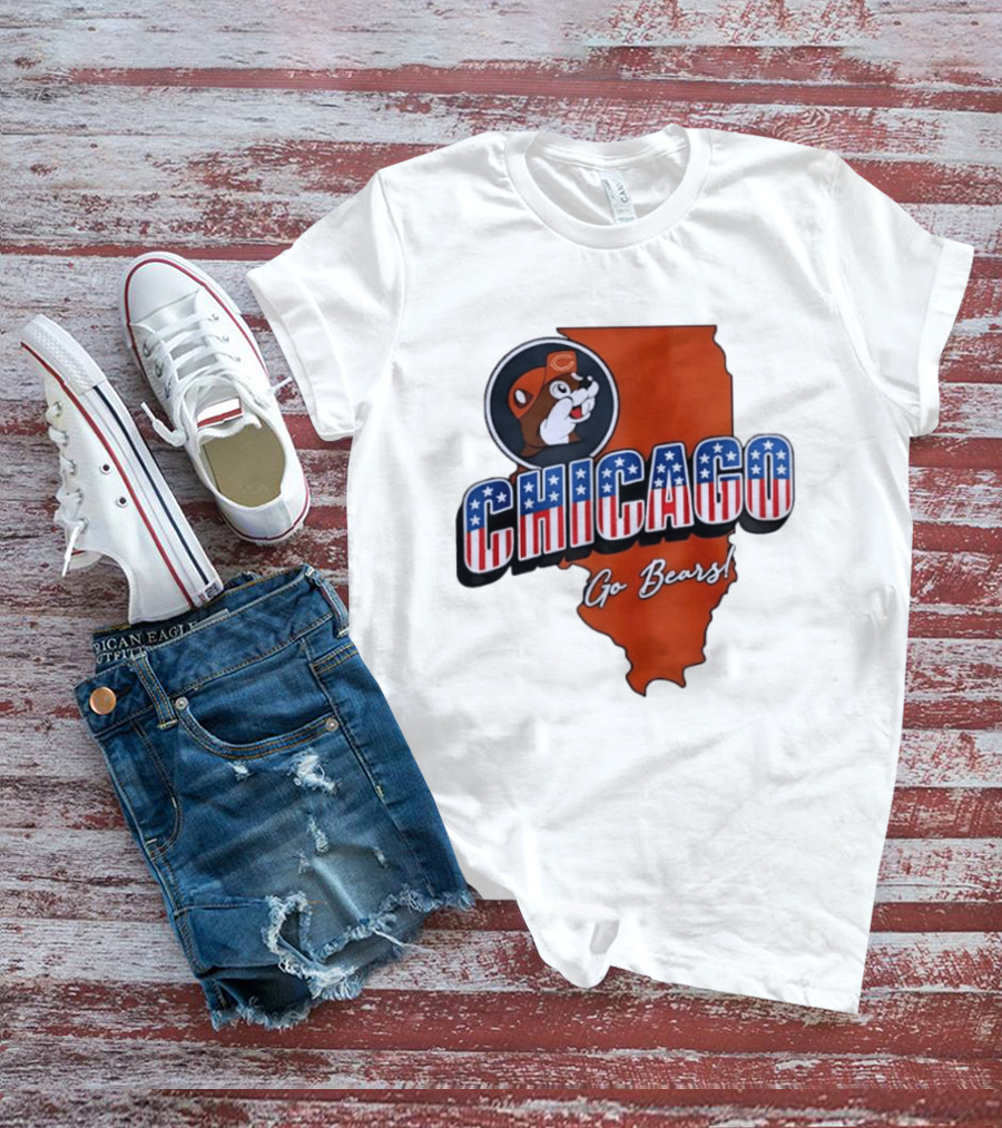 Chicago Bears Buc Ee's Go Bears Patriotic Illinois Map T-Shirt