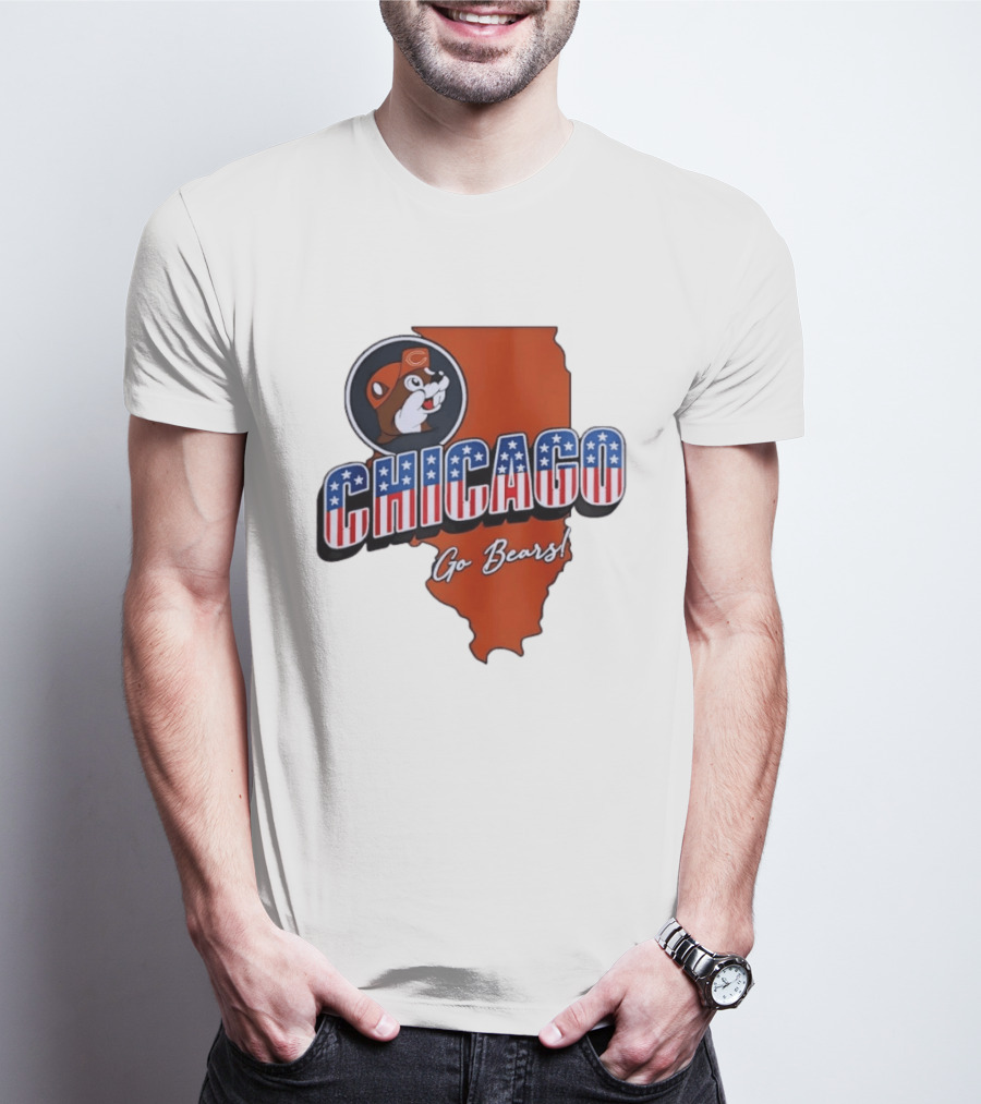 Chicago Bears Buc Ee's Go Bears Patriotic Illinois Map T-Shirt