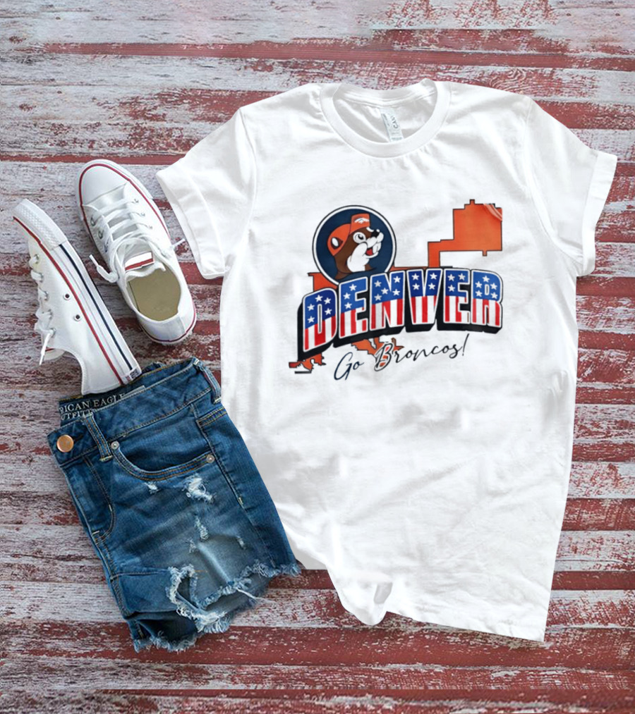 Denver Broncos Buc Ee's Go Broncos Patriotic Map T-Shirt