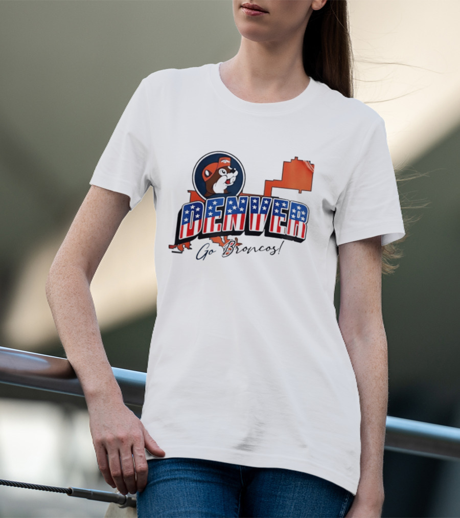 Denver Broncos Buc Ee's Go Broncos Patriotic Map T-Shirt