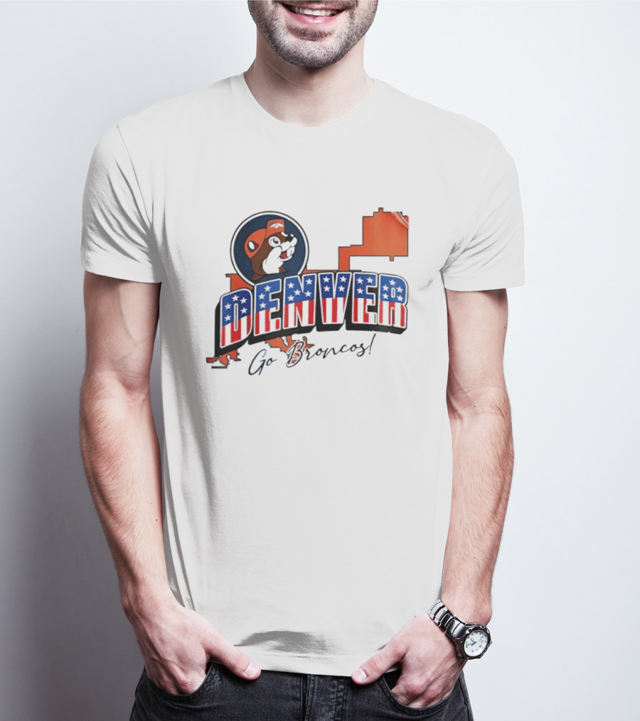 Denver Broncos Buc Ee's Go Broncos Patriotic Map T-Shirt